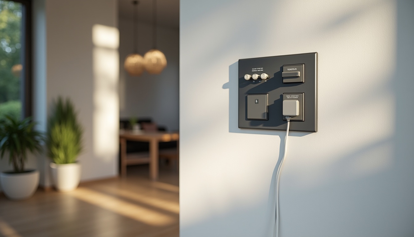 Finished modern electrical panel installation in a bright living room, showing organized switches and upgraded circuit wiring by a professional electrician
