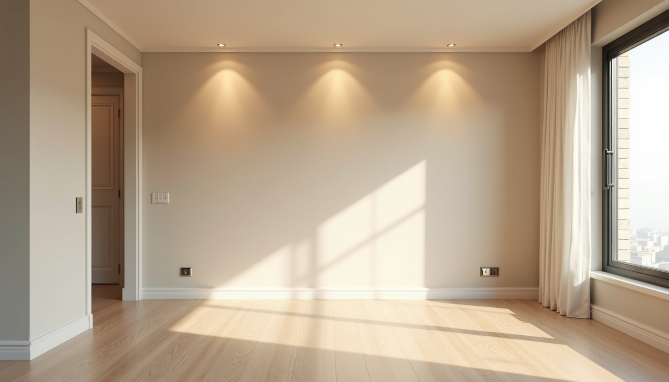 Finished modern living room with new recessed lighting, spotless outlets, and sleek light switches installed by an electrician