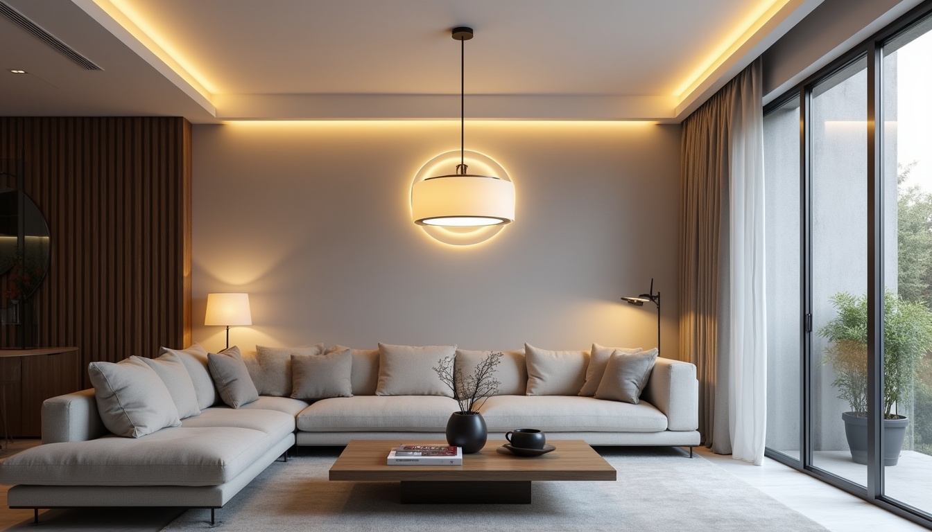 Modern living room with professionally installed ceiling light fixture highlighting electrical lighting installation by electrician