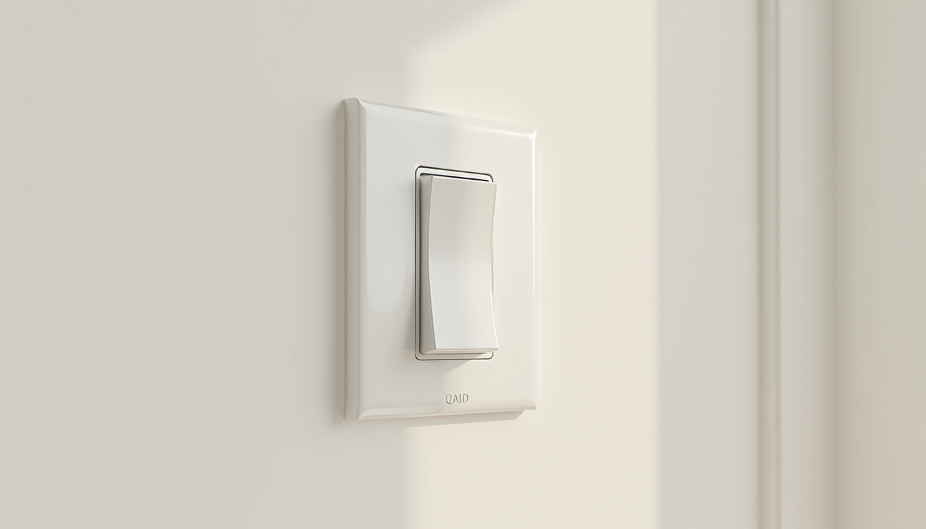 Professionally installed modern light switch on a clean wall in a well-lit living room by licensed electrician